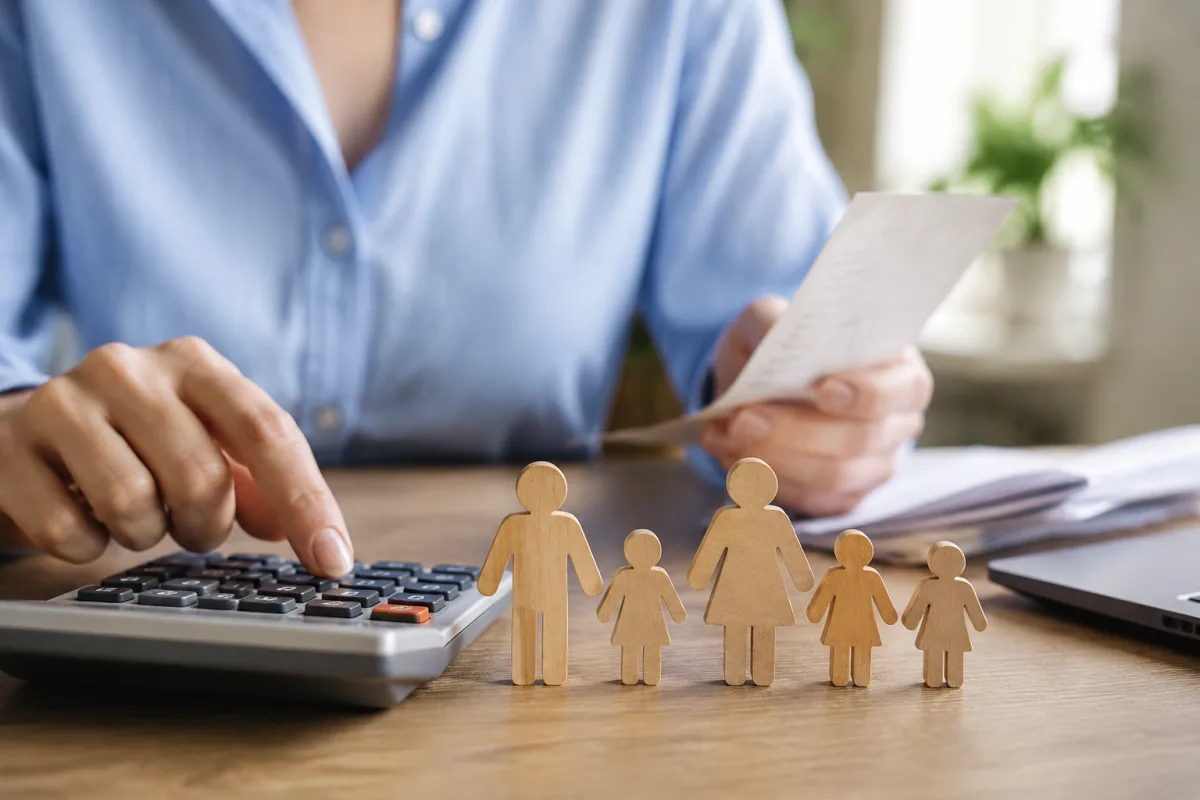 Gros plan sur un tableau comparatif de garanties de mutuelle familiale pos&eacute; sur un bureau en bois